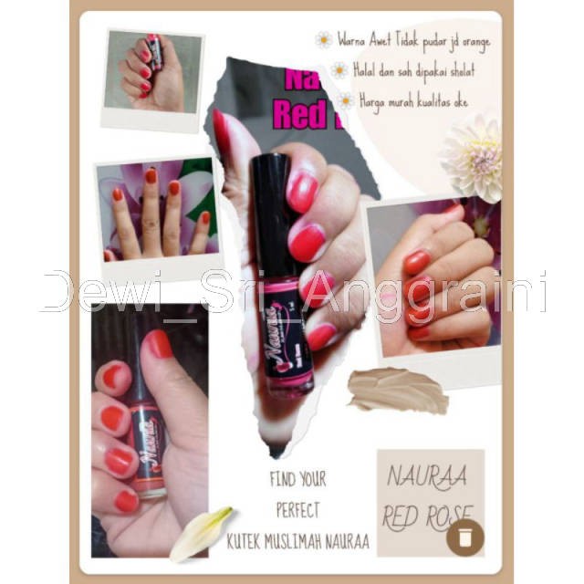 Naura Kutek Muslimah Kutek Halal Kutek Sah Solat Warna Red Rose ( Pink )