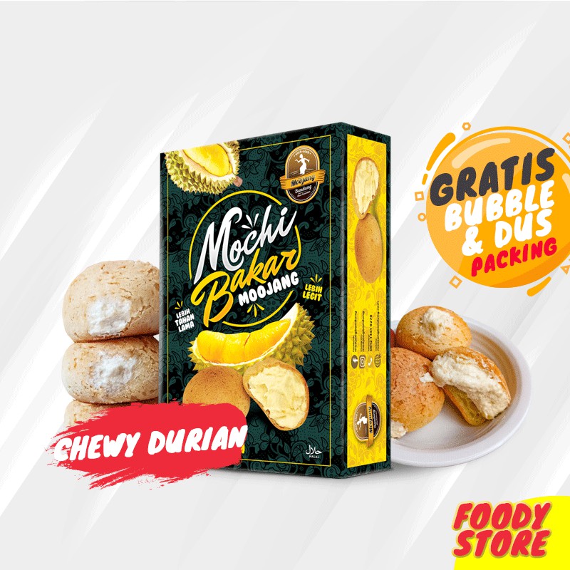 Mochi Bakar Durian Chewy Soes Durian Moojang Bandung dengan daging durian asli yang legit dan empuk