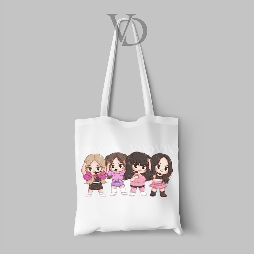 TOTE BAG KANVAS MOTIF BLACKPINK/ KPOP TOTE BAG / TAS BELANJA MOTIF KOREA / lalisa jennie jisoo rose