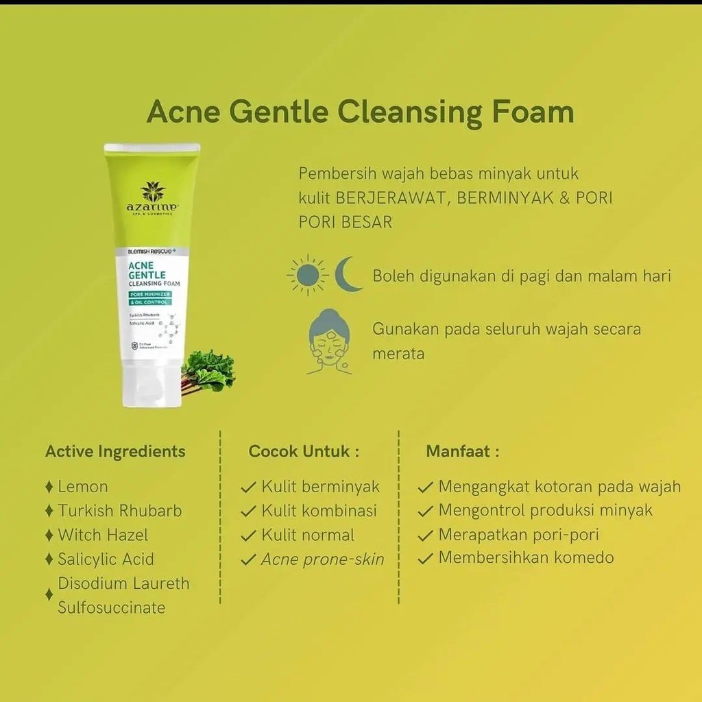 ★ BB ★  AZARINE Anti Acne SERIES - Cleansing Foam 60ml - Acne Spot Gel 15gr - Anti Acne Serum 20ml | Azarine Face Toner 90ml