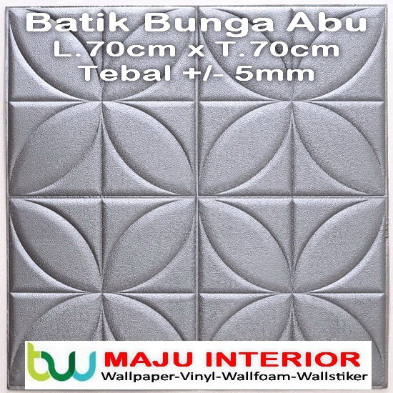 Wallpaper Dinding 3D Foam 70 x 70 cm Motif Batik Stiker-Batik Bunga Silver