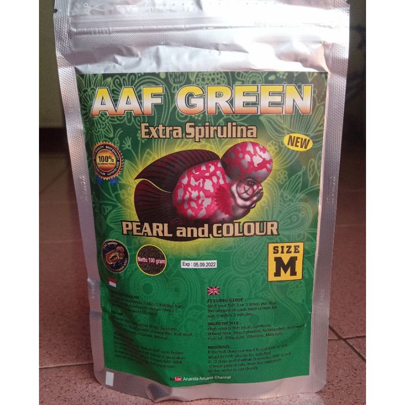 Pelet pakan ikan louhan AAF GREEN Pearl and Colour 100gr, Size M