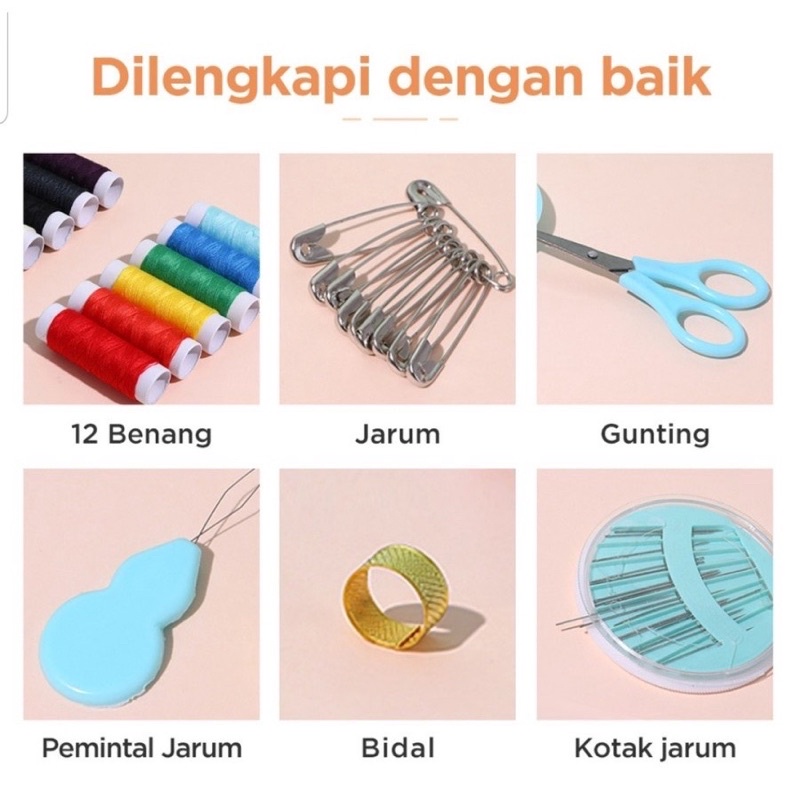 Peralatan Jahit Set Lengkap Box Benang Jarum Gunting Meteran Sewing Box Traveling Kits