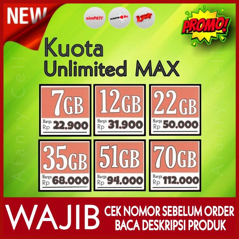 KUOTA INTERNET MAX TELKOMSEL  / SIMPATI / AS / LOOP UNLIMITED TERMURAH
