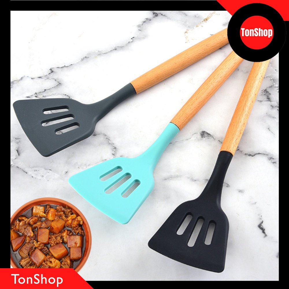 Sodet Silikon Gagang Kayu / Sodet Silikon Tahan Panas / Spatula Silikon Tahan Panas / Sutil Silikon 