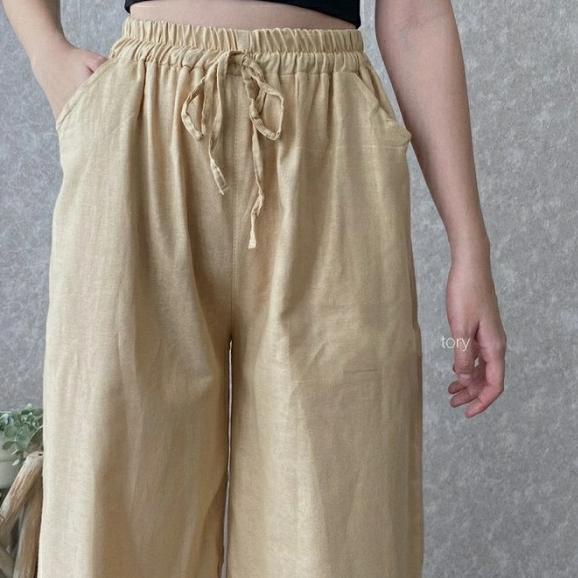 ✧ celana kulot linen polos - Putih ★