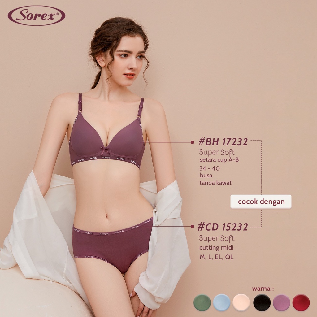 Sorex 17232 Bra BH Wanita Tanpa Kawat Super Soft Busa Tipis Cup B Kecil Kait 2