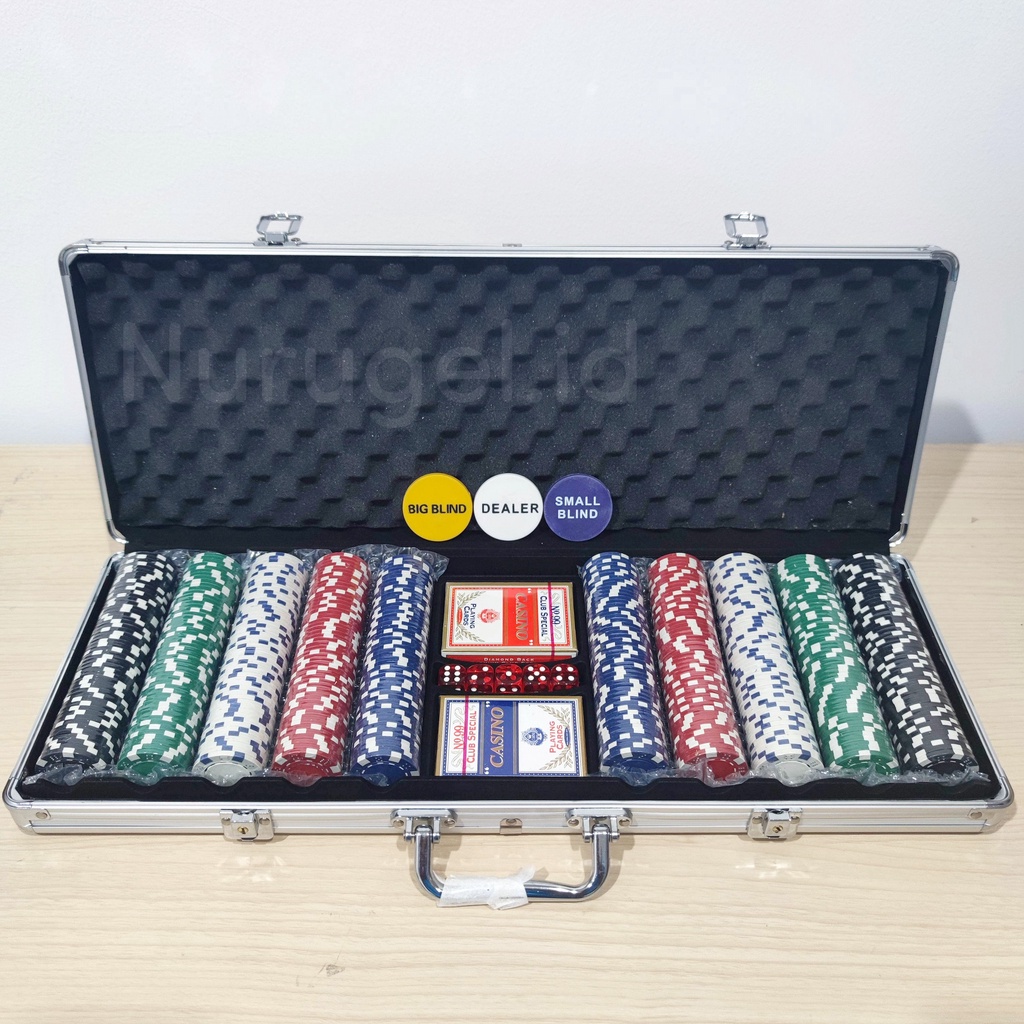 Poker Chip Set 500 pcs ABS Coin + Alumunium Suitcase Texas Holdem Kasino Koin Casino