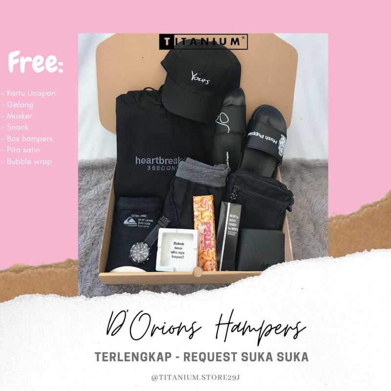

HAMPERS BOX ORIONS KADO ULTAH KADO COWOK HOODIE KAOS KEMEJA TAS DOMPET CETK FOTO GIFTBOX KADO ANNIVE KADO PACAR