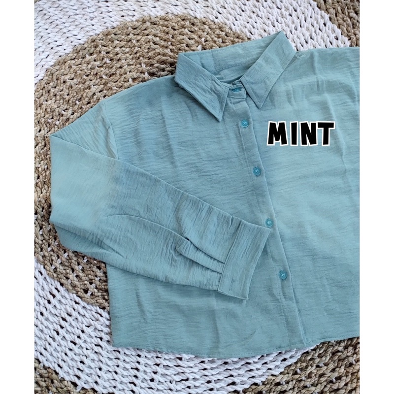 Premium Keisya Crop / Kemeja Crop Crinkle AirFlow / Hanin Crop-CROP MINT WARDAH