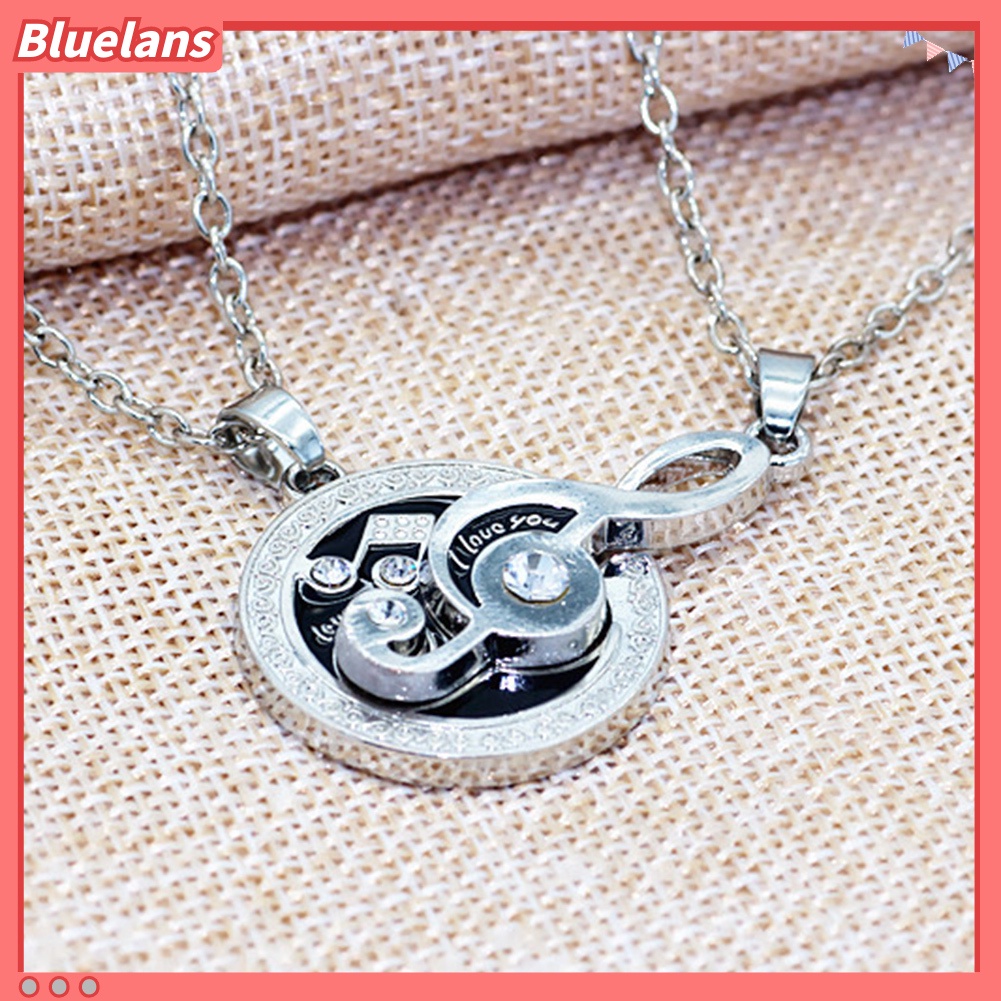 Bluelans 2 Pcs Moon Musical Note Pendant Necklace Couples Lovers Valentine Day Gift