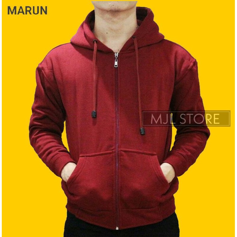 (promo) Jaket zipper polos L,XL,XXL marun pria wanita hoodie mjl store