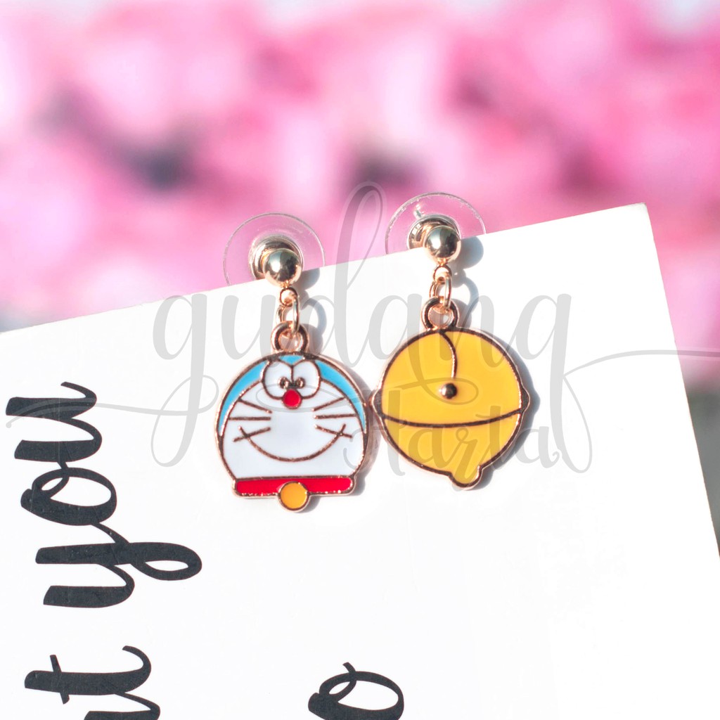 Anting Stud Blue Cat and Bell Karakter Kucing Biru dan Lonceng Lucu GH 203142