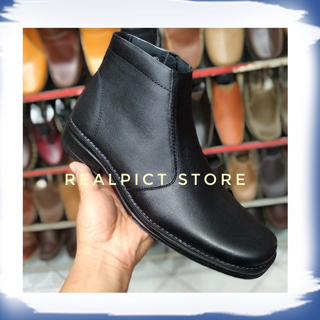 Sepatu Dinas PDH Sleting Bahan Kulit Asli Model Sleting Samping Sepatu pdh TNI POLRI SATPAM