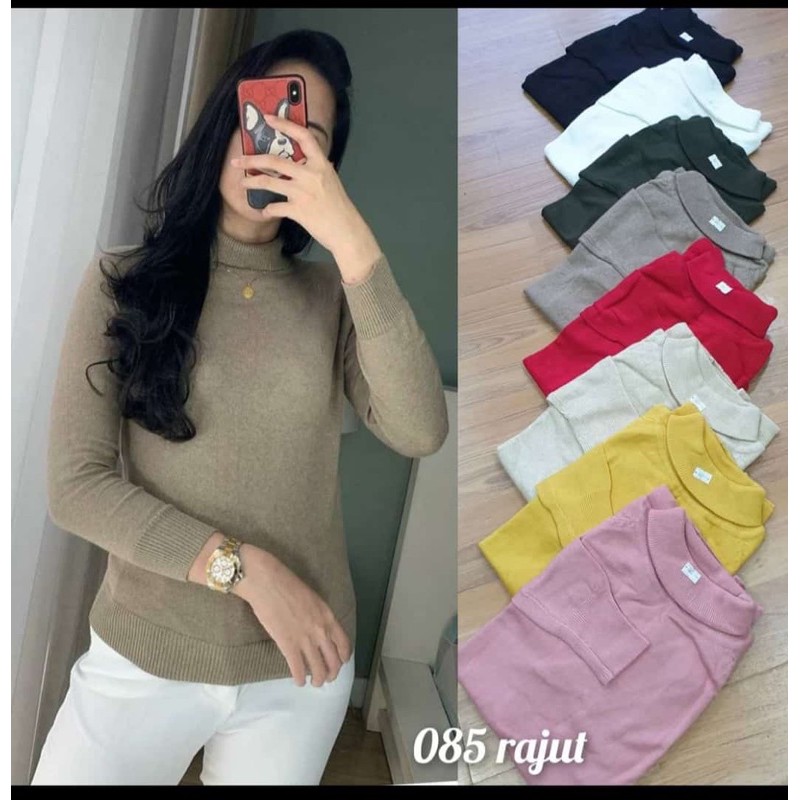 Blouse lengan panjang rajut turtleneck premium import