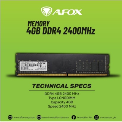 Memory AFOX Longdimm 4GB DDR4 PC19200 2400MHz (LIFETIME)