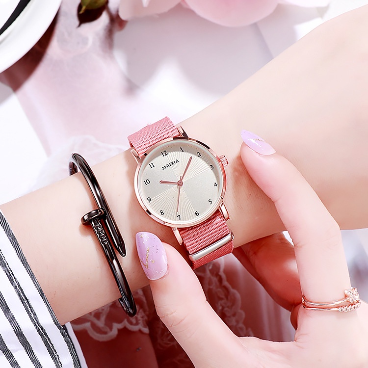 JAM TANGAN WANITA COUPLE GAYA KOREAN SIMPLE JAM FASHION MEN WOMEN RANTAI NYLON W135