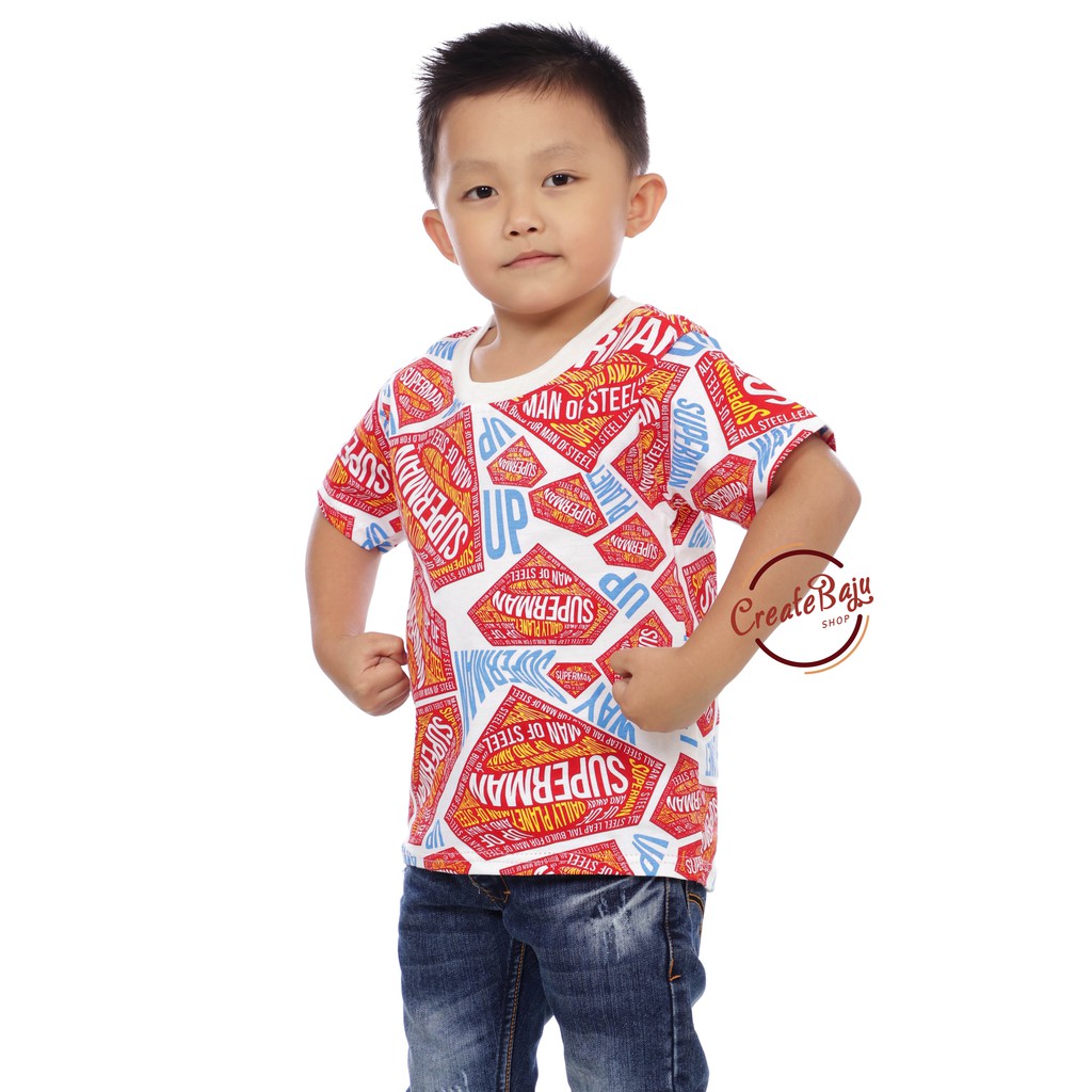 KAOS ANAK LAKI SUPERMAN PUTIH ACAK 1-7 TAHUN BAJU ATASAN ANAK LAKI FASHION TERMURAH BAHAN KATUN