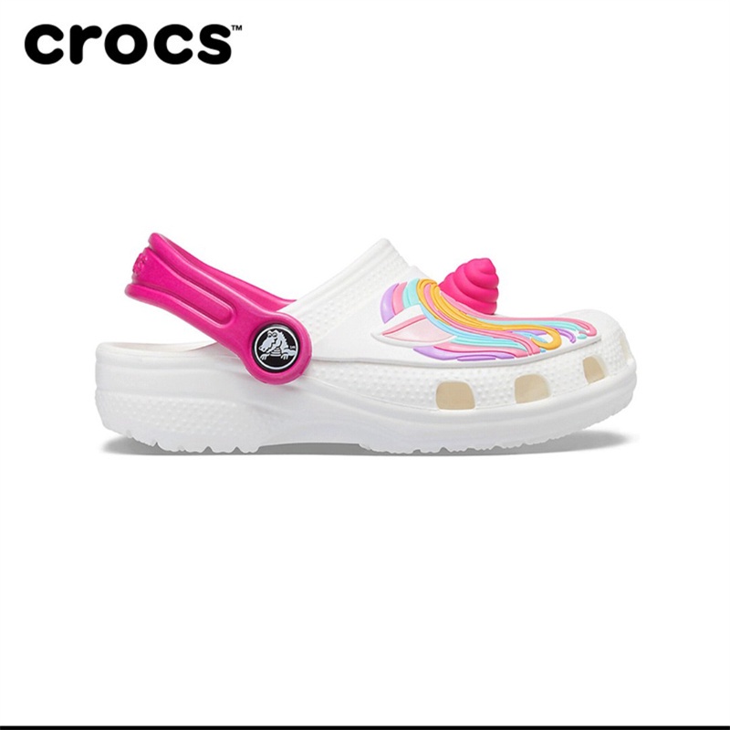 Crocs Funlab Unicorn / Sandal Anak Karakter / Sandal Lucu / Karakter Unicorn / Sandal Anak Perempuan - White Pink