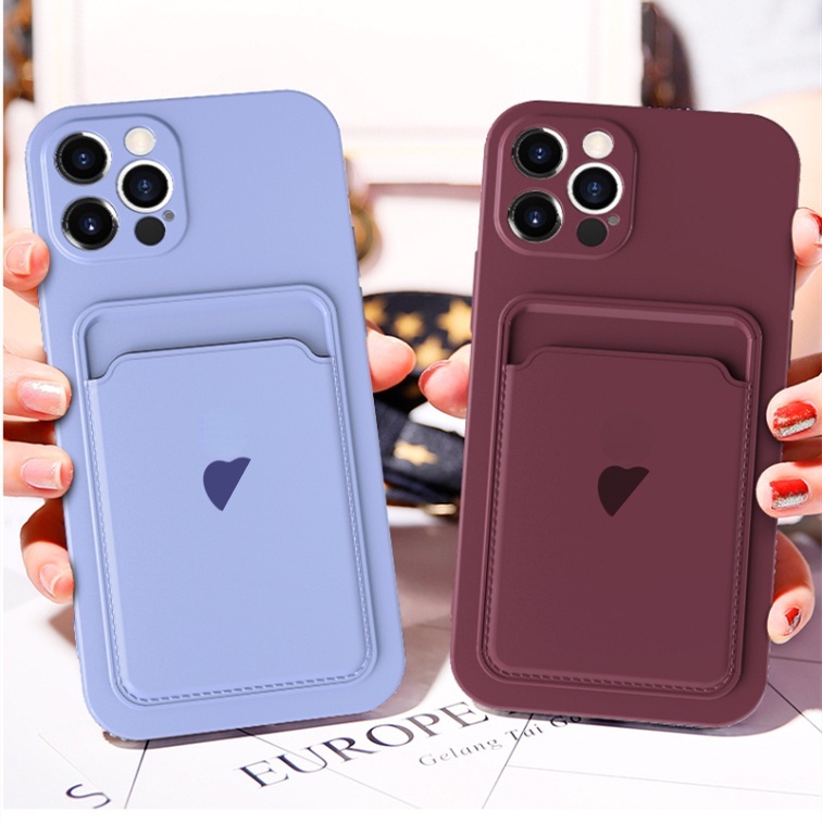 Case with Card Slot untuk iPhone X XR Xs Max 7Plus 8 Plus Soft Silicone Rubber Credit Card Case