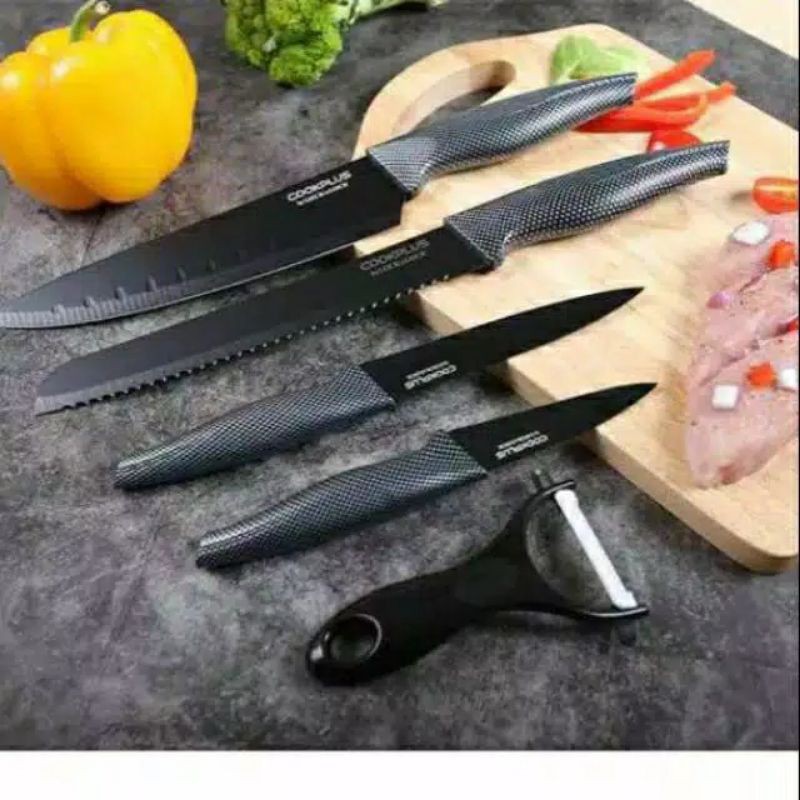 ORIGINAL Lock n Lock Exclusive Cookplus Knife 5P Set Black - Pisau Dapur