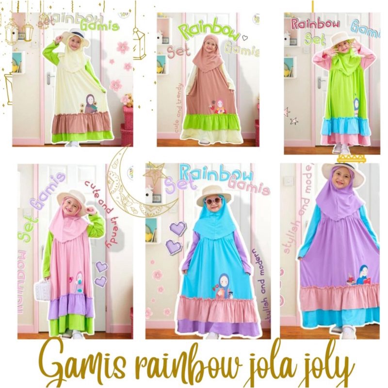 Gamis Anak Pelangi Gamis Rainbow Set Gamis hijab JolaJoly