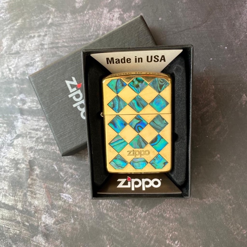 COD- Korek Api Zippo Gold Premium Blue Checkered Rolisstore