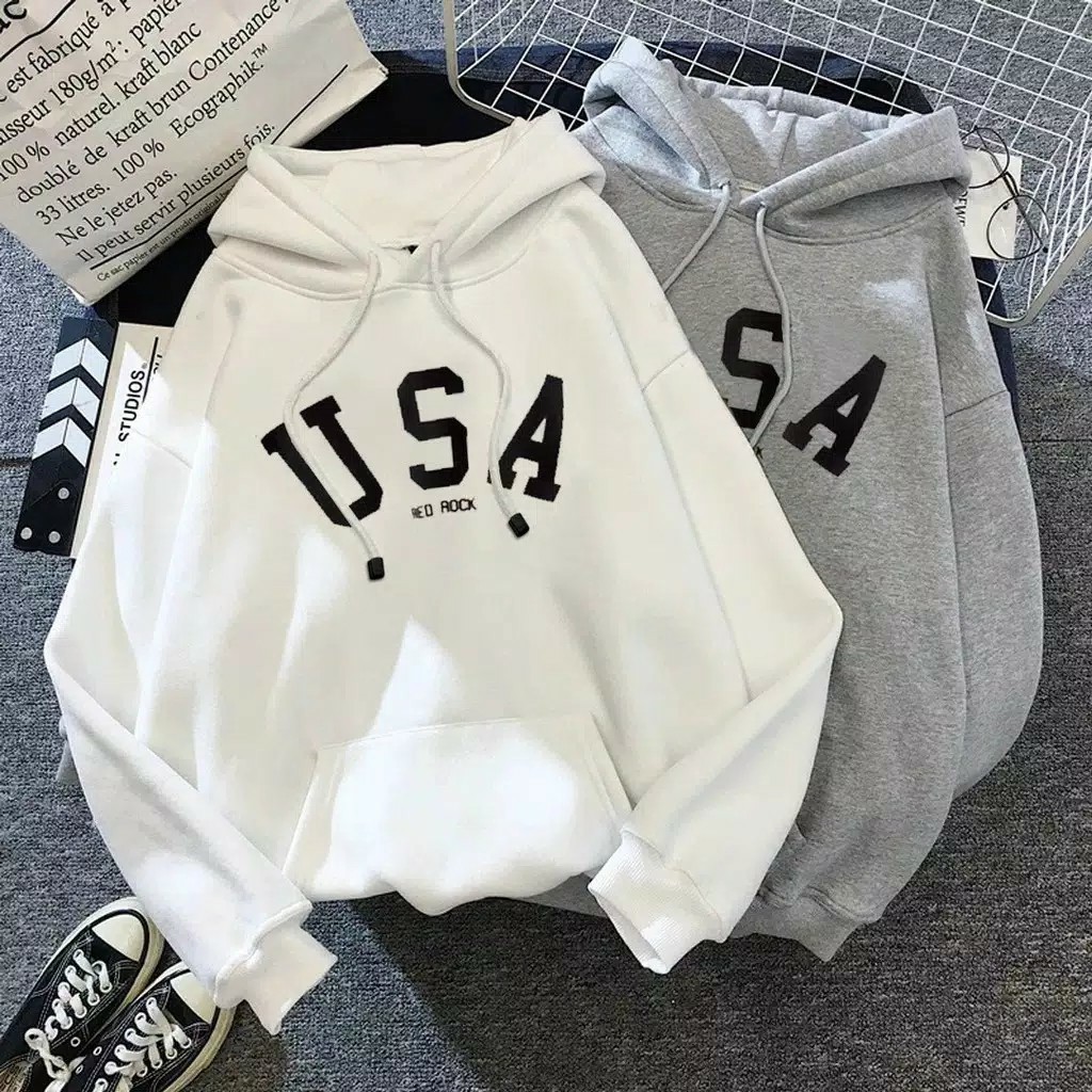 USA Sweater Hoodie Wanita Oversize Fashion Outfit Kekinian Korean Style Ootd Cewek Remaja Trendy Sui