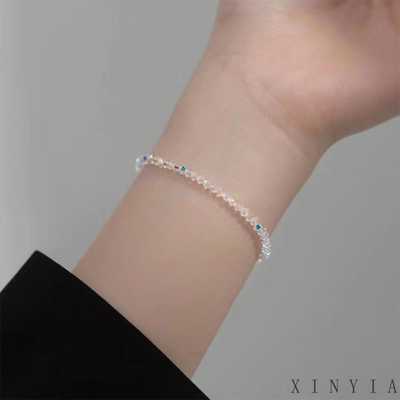 Xia.id Gelang Tangan Wanita Manik Kristal Kaca Imitasi Simple 4mm