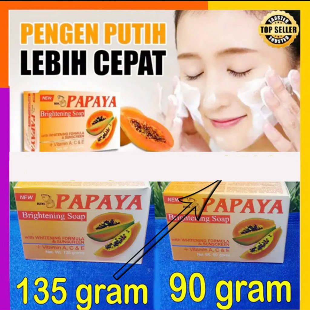 [ORI] SABUN PEPAYA Berkhasiat Memutihkan dan Mencerahkan Kulit Mengandung Vitamin C&amp;E BPOM 135gram