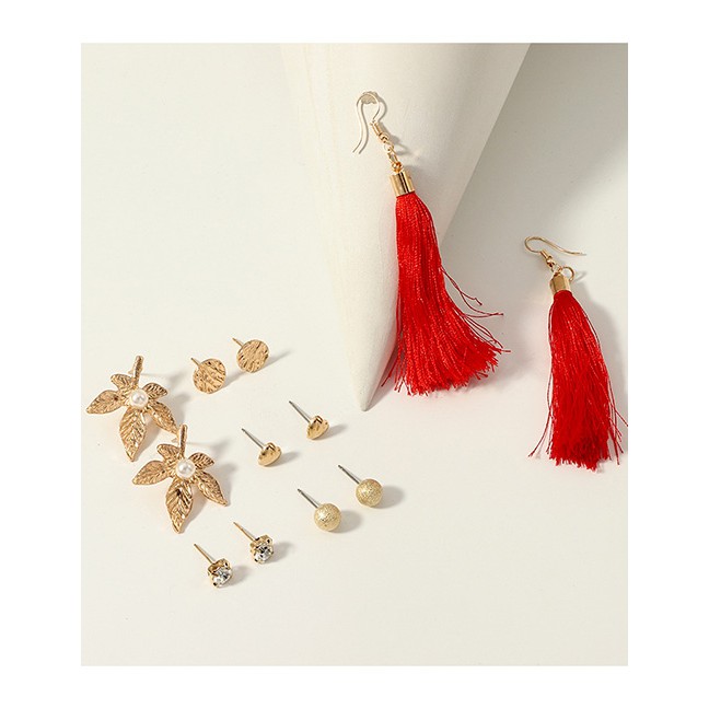 LRC Anting Set Fashion Gold Tassel Earrings Set Of 6 F50584