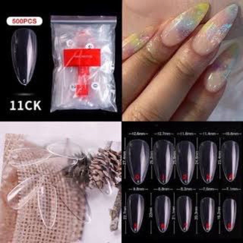 500pcs KUKU PALSU ALMOND SHAPE FAKE NAILS natural kupal bentuk almond runcing lancip