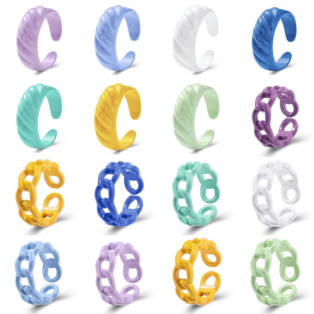 Cincin Rantai Model Terbuka Dapat Disesuaikan Warna Permen Gaya Korea Untuk Wanita
