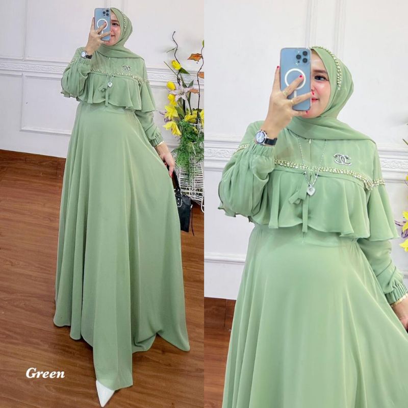 DRESS CERUTY PREMIUM APLIKASI MUSTIARA/ADIKTA DRESS CERUTY BABYDOLL FULL FURRING/MUTIARA DRESS TERBARU/DRESS PESTA/GAMIS CERUTY/FASHION MUSLIM WANITA/FAR MOSLEMSTORE