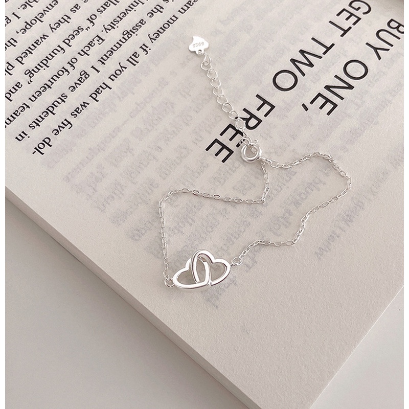 Gelang Rantai Adjustable Desain Hati Ganda Warna Silver Untuk Wanita