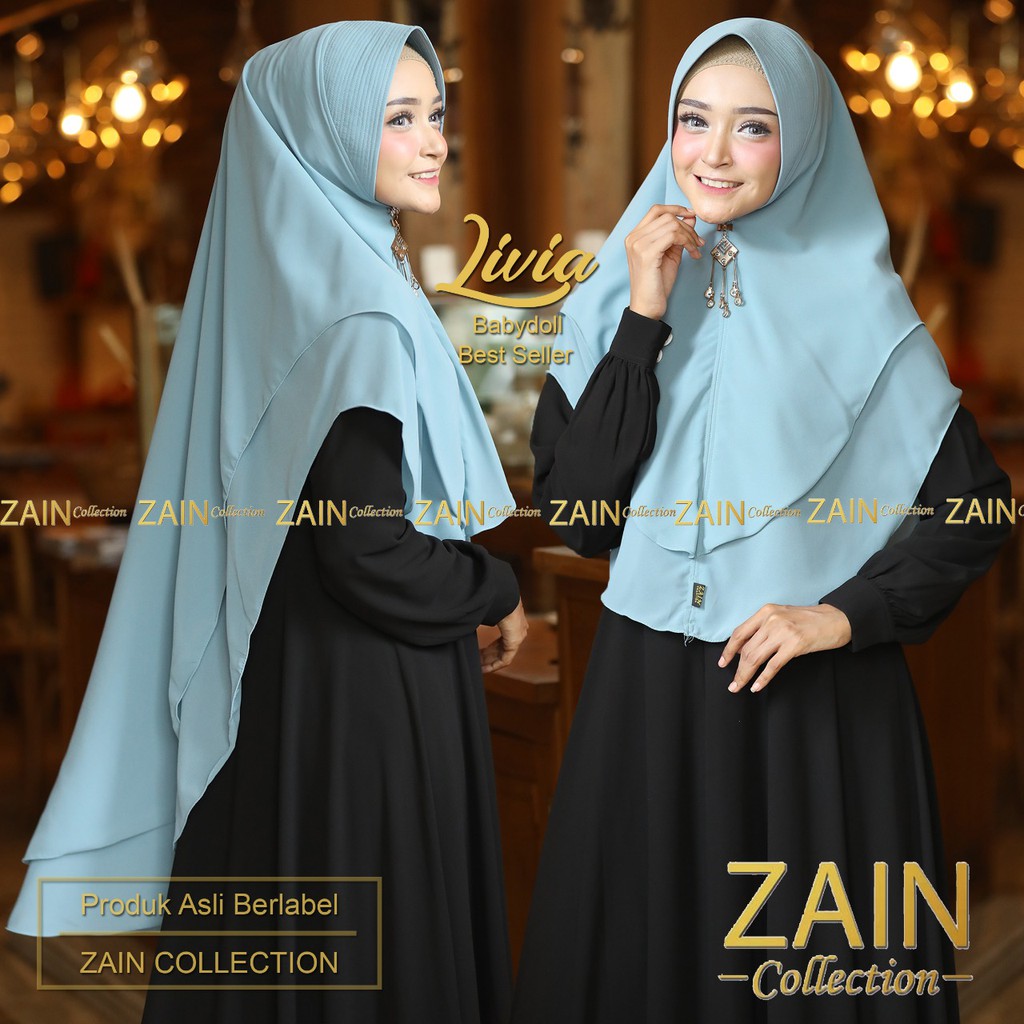 ZAIN COLLECTION Khimar Syar'I INSTAN Jilbab 2LAYER JUMBO||HIJAB LIVIA Polos-Biru Wardah