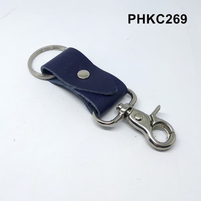 Gantungan kunci kulit sapi asli warna biru leather keychain - PHKC269