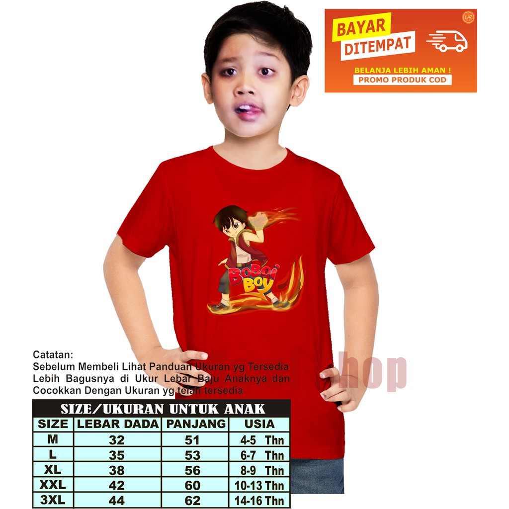 Baju Kaos Anak Laki-Laki/Perempuan Boboi-Boyy | Boboiboy Api Bahan Catton Combet 20S