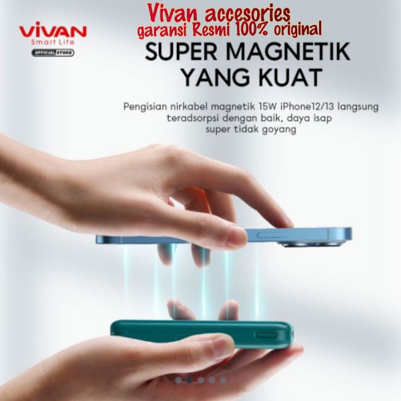 VIVAN VPB-W12 Powerbank 10000MAH. Magnetic Wireless 3 Output Fast Charging 20W-Green