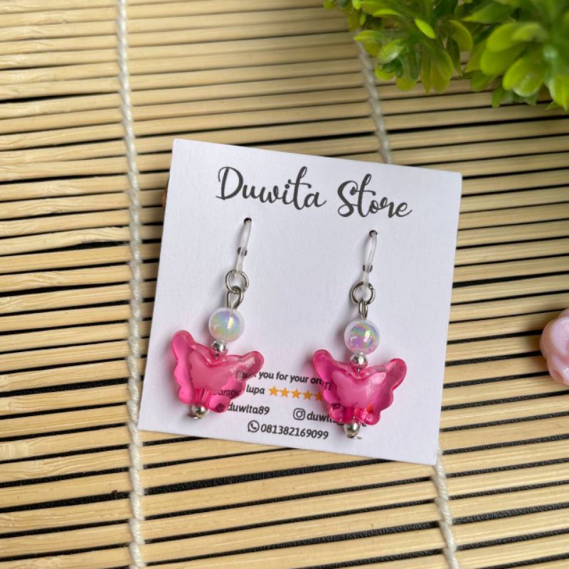 HANDMADE ANTING ANAK/DEWASA KAITAN PLASTIK MOTIF KUPU2 BENING