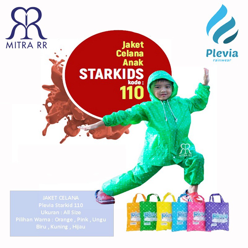 Jas Hujan Anak Jaket Celana Stelan Plevia Starkid 110 Motif Bintang Lucu