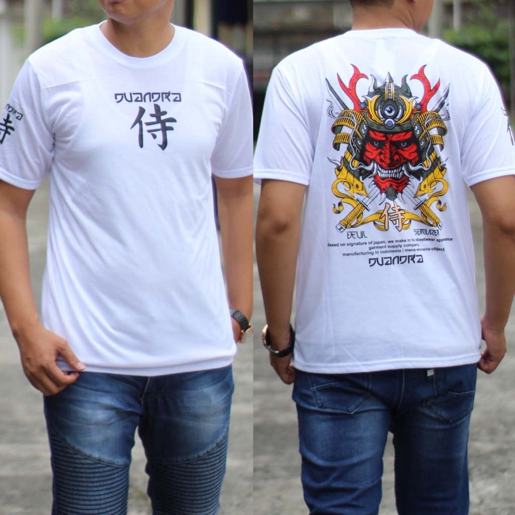 Kaos Distro Memphis Origins DVANDRA APPAREL ART DEVIL SAMURAI Baju Putih Lengan Pendek Pria/Wanita T