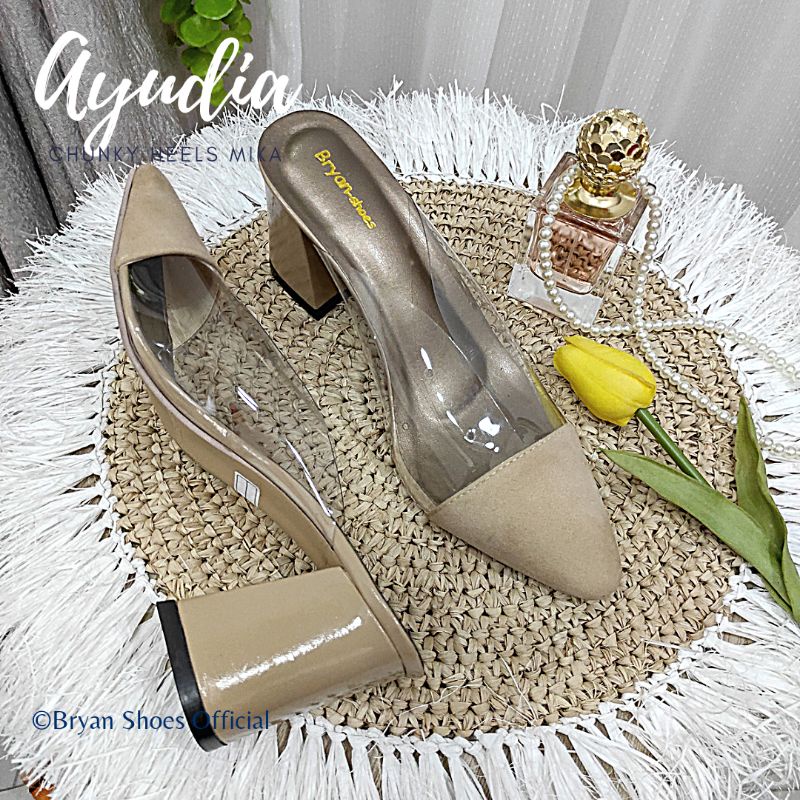 Bryan Ayudia Mules Style Heels 8cm Suede Beludru Tahu glossy Jumbo Bigsize Oversize 36-40 41 42 43