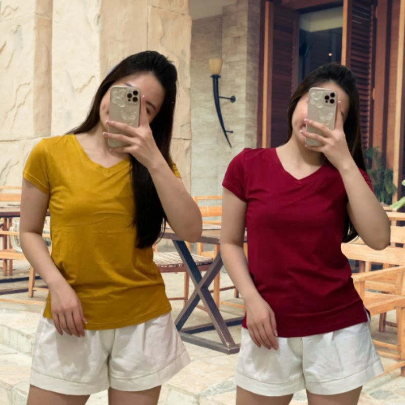 Kaos Polos Lengan  Pendek Wanita V Neck Premium