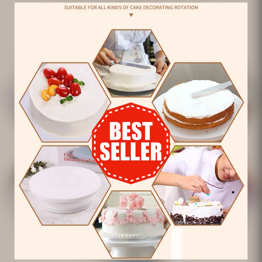 CAKE TRAY ROTARY MEJA PUTAR IMPORT 28CM BAHAN PLASTIK ANTI SLIP