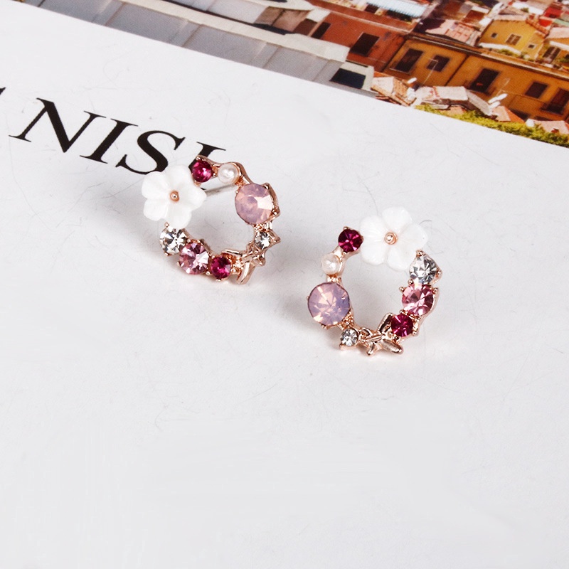 Anting Stud Desain Karangan Bunga Bahan 925 Silver Gaya Korea Untuk Perempuan