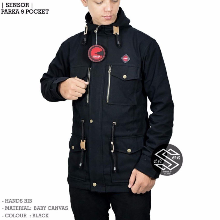 Sensor Jaket Parka Pocket Zipper Pria