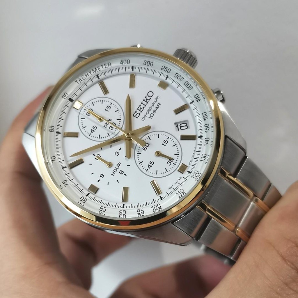 Seiko Quartz SSB380P1 Chronograph Two Tones - Jam Tangan Pria SSB380