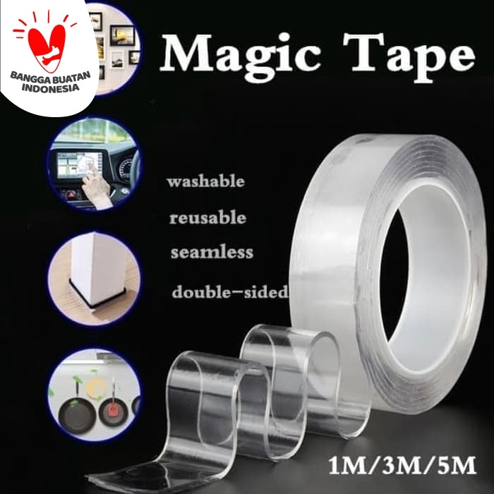 

perekat-pengikat- double tape nano gel bening tahan air 5m x 30mm super kuat bisa cuci -pengikat-
