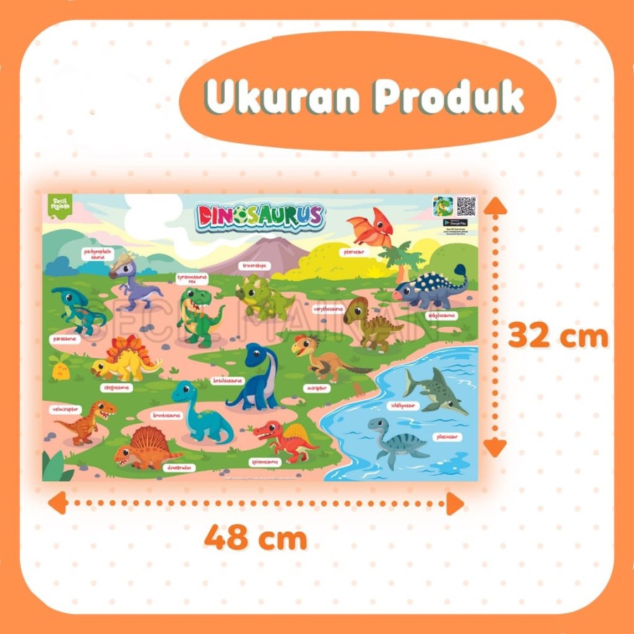 MOMBABY1 Poster Dinosaurus anak / Poster belajar mengenal dino anak TK SD